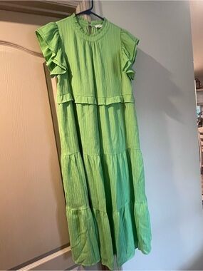 THML Lime Green Tiered Ruffle Sleeve Dress
